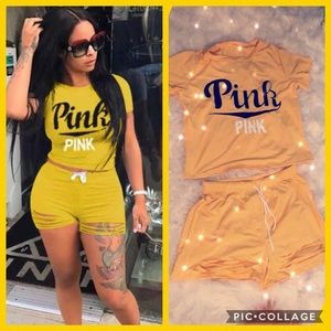 Pink Ripped Shorts Set